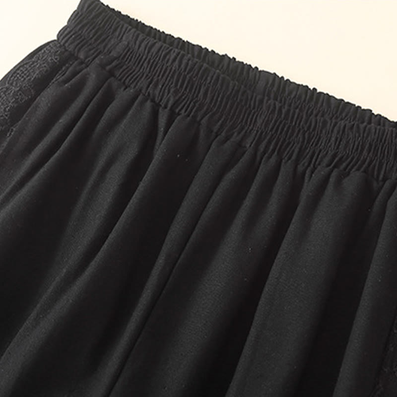 Pantalon sarouel en coton et lin avec poches pour femme, motif Buddha Stones, en dentelle unie - image 26