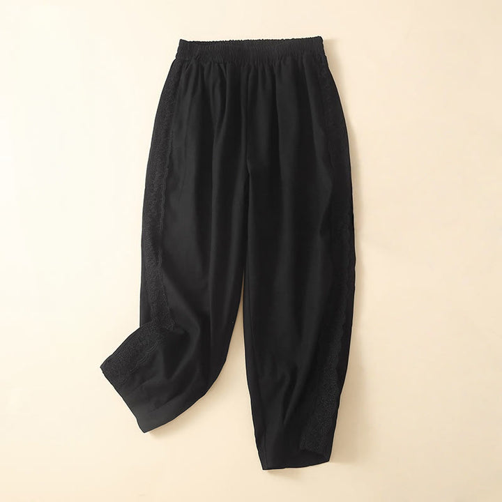 Pantalon sarouel en coton et lin avec poches pour femme, motif Buddha Stones, en dentelle unie - Noir - US8-10，UK/AU12-14，EU40-42 (2XL) - image 25