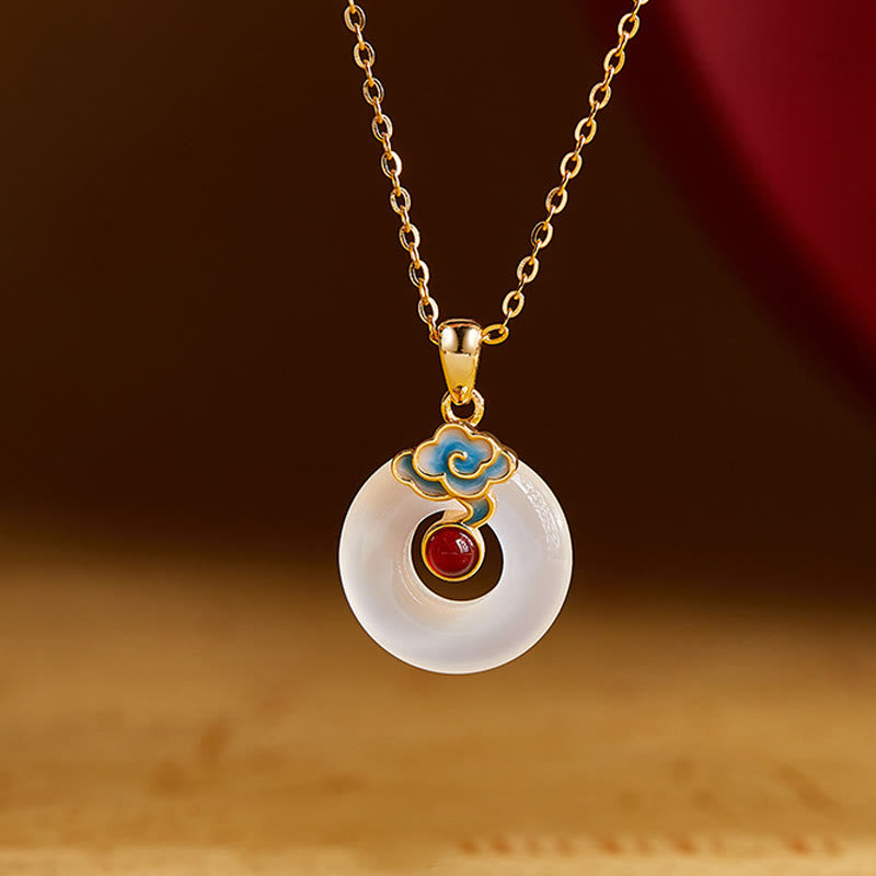 Collier en argent sterling 925 avec pendentif en calcédoine et boucle de paix en forme de nuage, Buddha Stones - Calcédoine - image 1