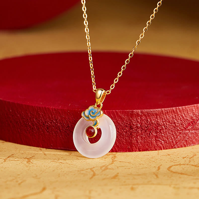 Collier en argent sterling 925 avec pendentif en calcédoine et boucle de paix en forme de nuage, Buddha Stones - image 1