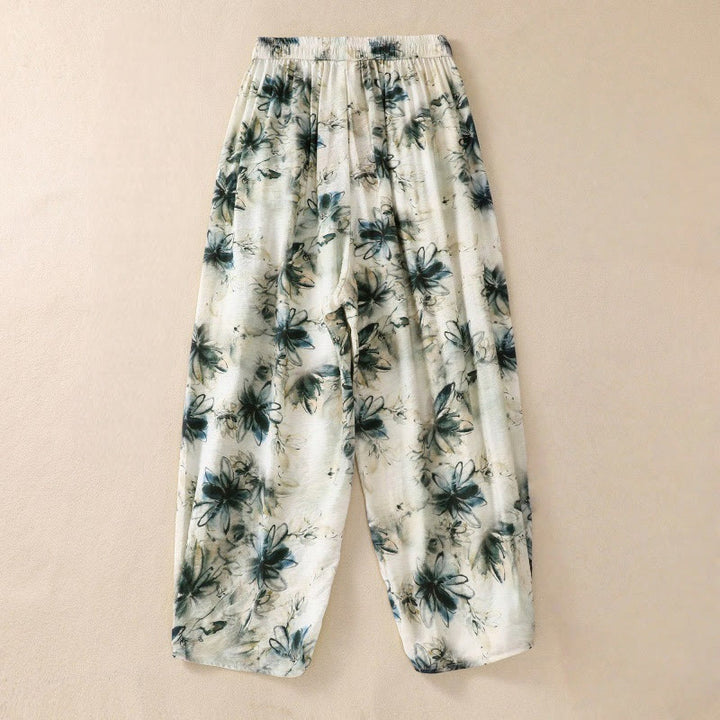 Pantalon décontracté en polyester à imprimé floral Buddha Stones pour femme, longueur 7-8, avec poches - image 1
