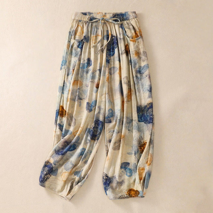 Pantalon décontracté en polyester à imprimé floral Buddha Stones pour femme, longueur 7-8, avec poches - Chiffon au citron - US12，UK/AU16，EU44 (2XL) - image 8