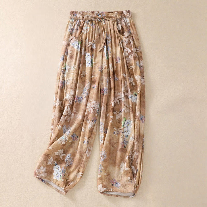 Pantalon décontracté en polyester à imprimé floral Buddha Stones pour femme, longueur 7-8, avec poches - Puff aux pêches - US12，UK/AU16，EU44 (2XL) - image 15