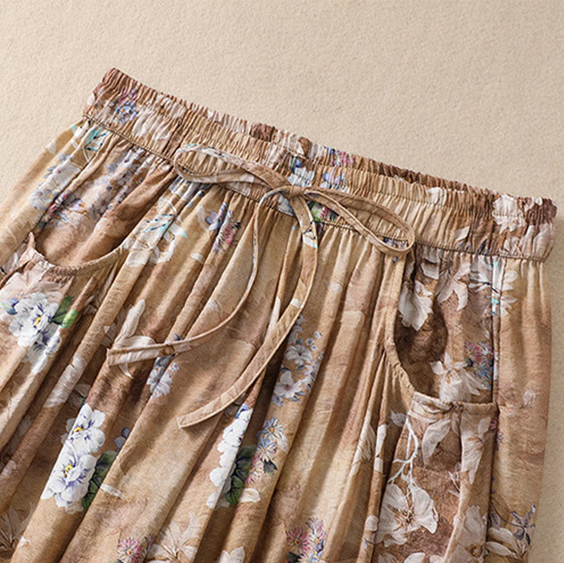 Pantalon décontracté en polyester à imprimé floral Buddha Stones pour femme, longueur 7-8, avec poches - image 19