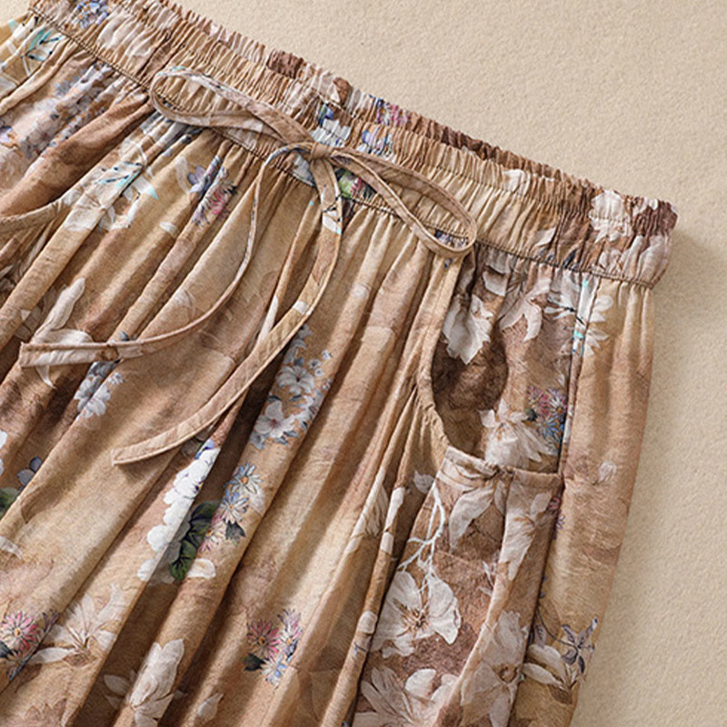 Pantalon décontracté en polyester à imprimé floral Buddha Stones pour femme, longueur 7-8, avec poches - image 17