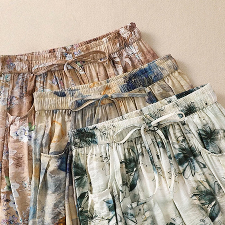 Pantalon décontracté en polyester à imprimé floral Buddha Stones pour femme, longueur 7-8, avec poches - image 23