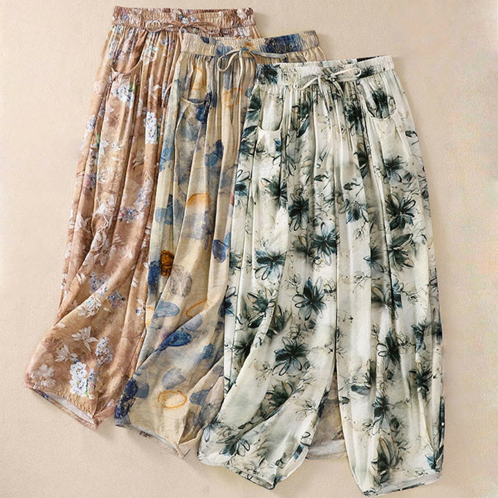 Pantalon décontracté en polyester à imprimé floral Buddha Stones pour femme, longueur 7-8, avec poches - image 22