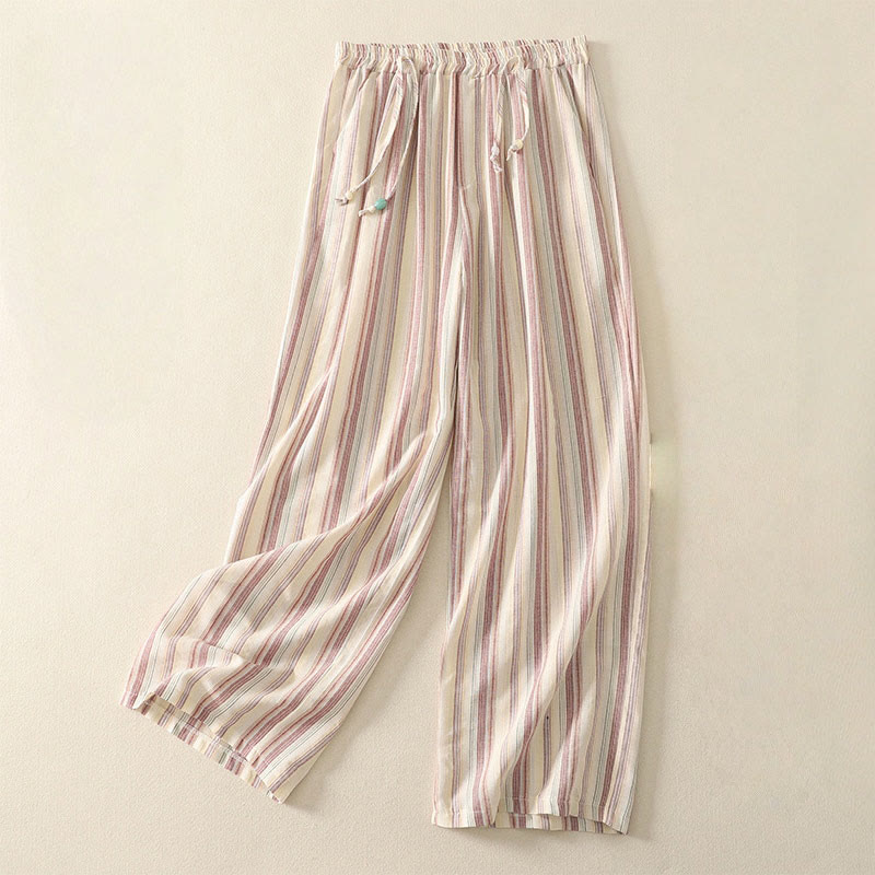 Pantalon large en coton à rayures verticales et poches pour femme, motif Buddha Stones - PapayaWhip - US8-10，UK/AU12-14，EU40-42 (2XL) - image 0