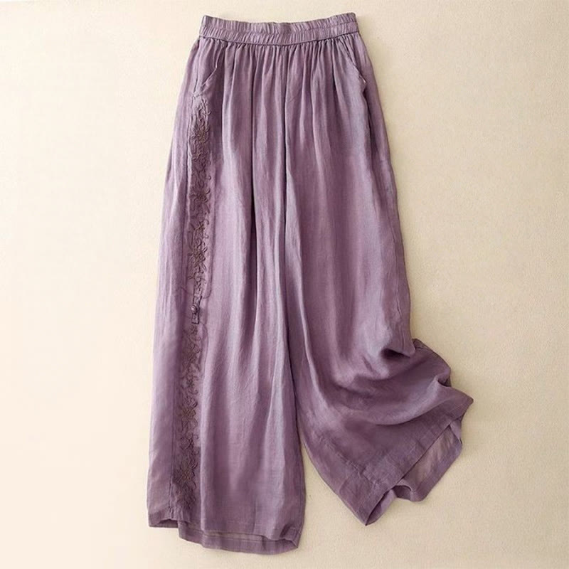 Pantalon large en coton avec broderies latérales et poches pour femme, longueur 7-8, motif Buddha Stones - Orchidée moyenne - US12，UK/AU16，EU44 (3XL) - image 0