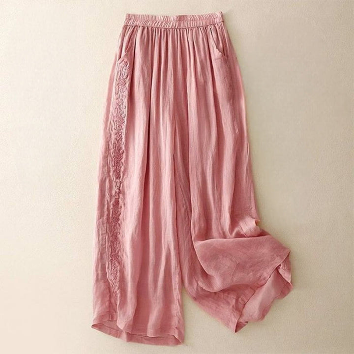 Pantalon large en coton avec broderies latérales et poches pour femme, longueur 7-8, motif Buddha Stones - Rose - US12，UK/AU16，EU44 (3XL) - image 16