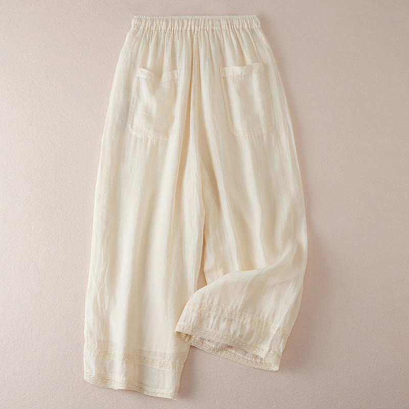 Pantalon large en coton avec poches et doublure décontractée Buddha Stones pour femme, longueur 7-8 - image 1