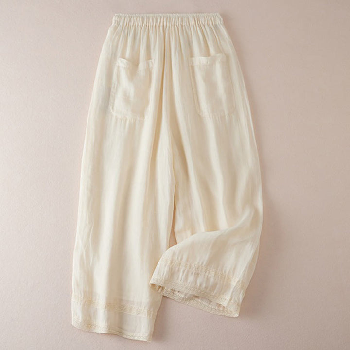 Pantalon large en coton avec poches et doublure décontractée Buddha Stones pour femme, longueur 7-8 - image 1