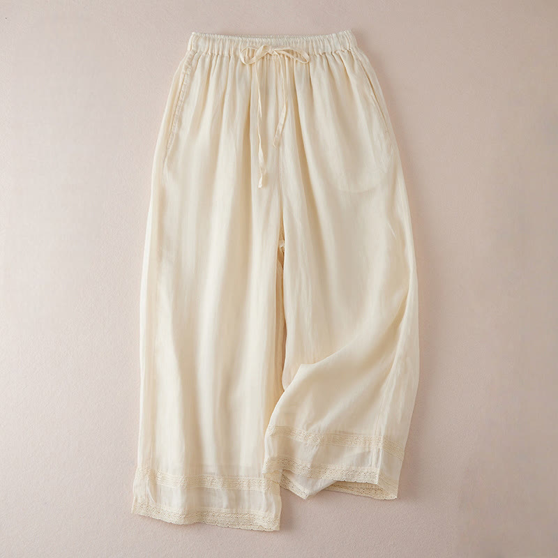 Pantalon large en coton avec poches et doublure décontractée Buddha Stones pour femme, longueur 7-8 - Soie de maïs - US8-10，UK/AU12-14，EU40-42 (2XL) - image 0