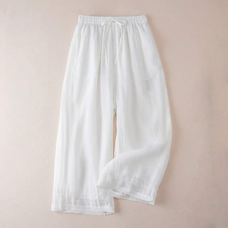 Pantalon large en coton avec poches et doublure décontractée Buddha Stones pour femme, longueur 7-8 - Blanc - US8-10，UK/AU12-14，EU40-42 (2XL) - image 9