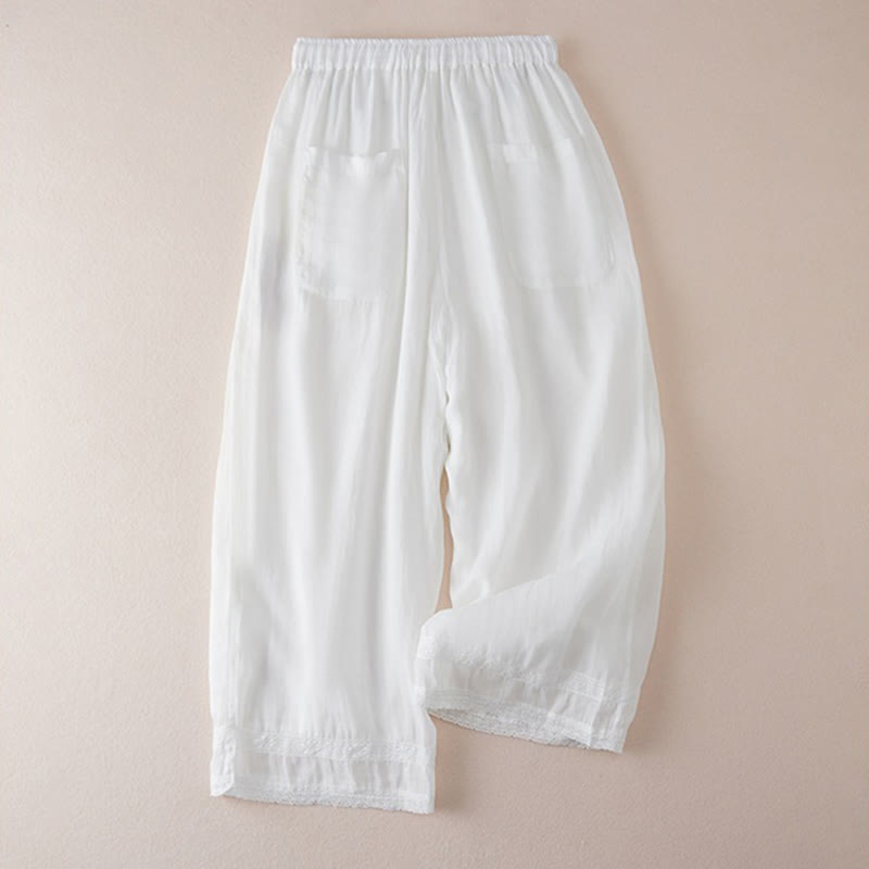 Pantalon large en coton avec poches et doublure décontractée Buddha Stones pour femme, longueur 7-8 - image 10