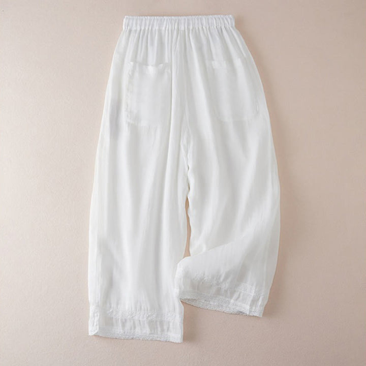 Pantalon large en coton avec poches et doublure décontractée Buddha Stones pour femme, longueur 7-8 - image 10