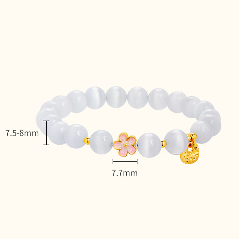 Bracelet porte-bonheur œil de chat blanc en argent sterling 925 avec Buddha Stones et fleur de pêcher - image 8