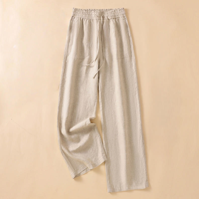 Pantalon large décontracté en coton avec poches pour femme, coupe droite, motif Buddha Stones, longueur 7-8 - Tanné - US12，UK/AU16，EU44 (2XL) - image 0