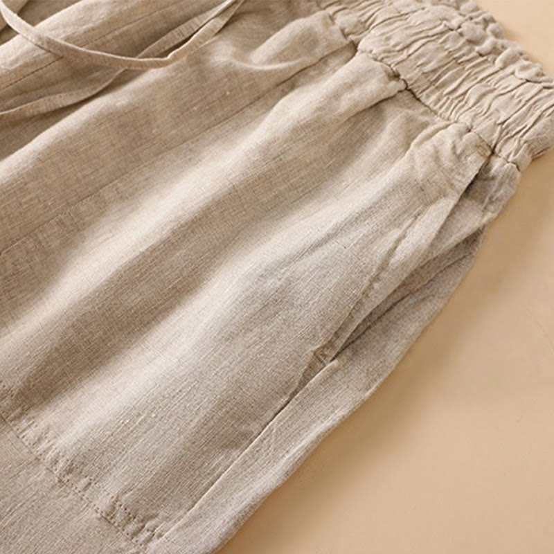 Pantalon large décontracté en coton avec poches pour femme, coupe droite, motif Buddha Stones, longueur 7-8 - image 4