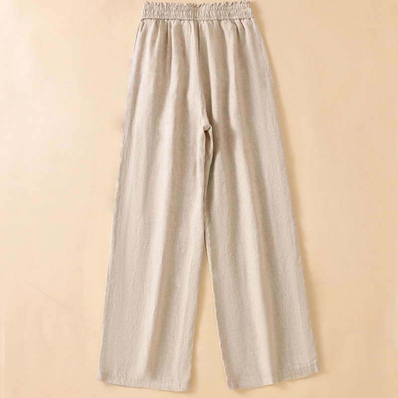 Pantalon large décontracté en coton avec poches pour femme, coupe droite, motif Buddha Stones, longueur 7-8 - image 1