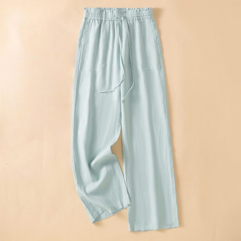 Pantalon large décontracté en coton avec poches pour femme, coupe droite, motif Buddha Stones, longueur 7-8 - Turquoise pâle - US12，UK/AU16，EU44 (2XL) - image 7