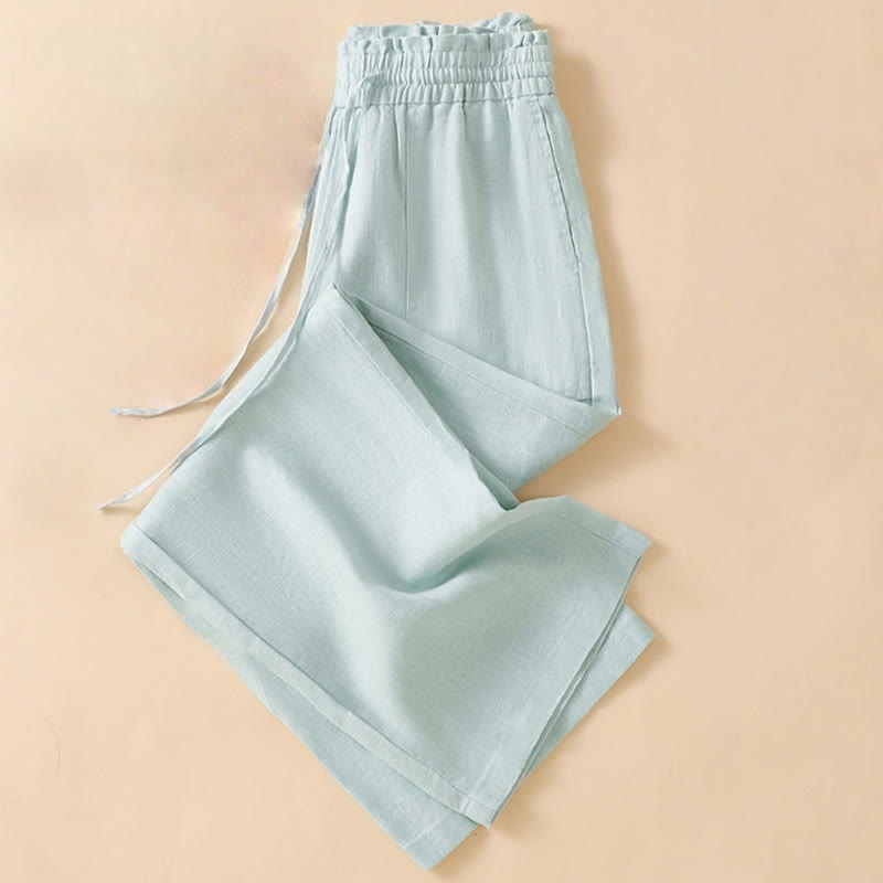 Pantalon large décontracté en coton avec poches pour femme, coupe droite, motif Buddha Stones, longueur 7-8 - image 9