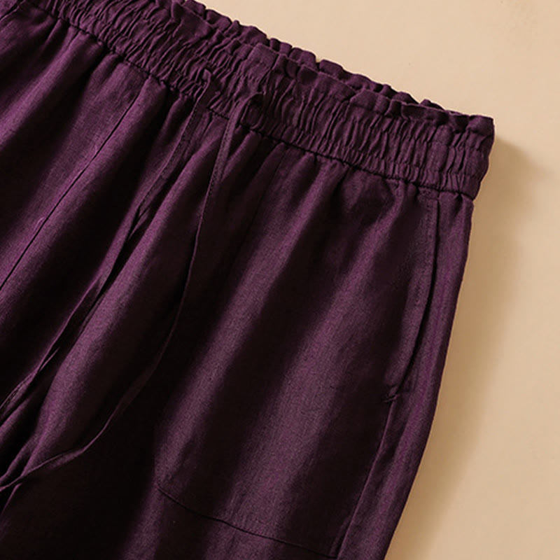 Pantalon large décontracté en coton avec poches pour femme, coupe droite, motif Buddha Stones, longueur 7-8 - image 18