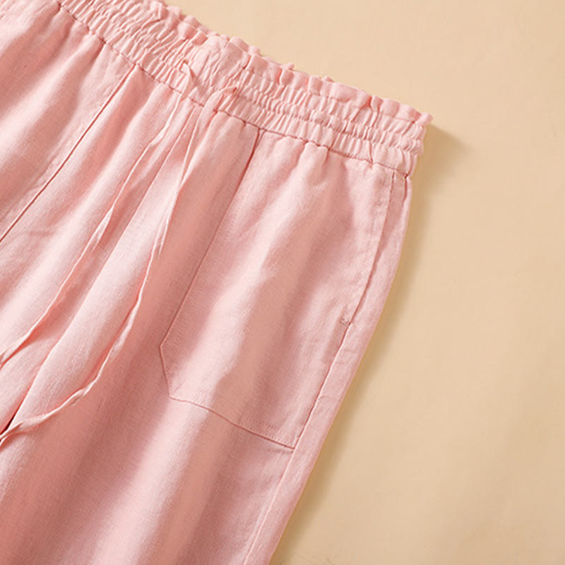 Pantalon large décontracté en coton avec poches pour femme, coupe droite, motif Buddha Stones, longueur 7-8 - image 24