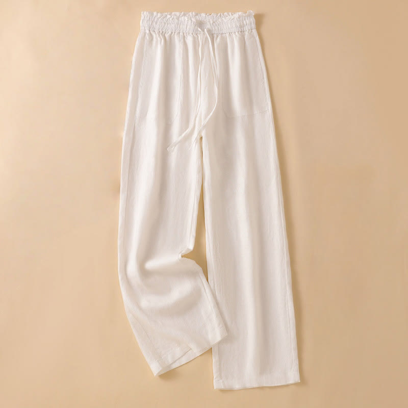 Pantalon large décontracté en coton avec poches pour femme, coupe droite, motif Buddha Stones, longueur 7-8 - Floral Blanc - US12，UK/AU16，EU44 (2XL) - image 27