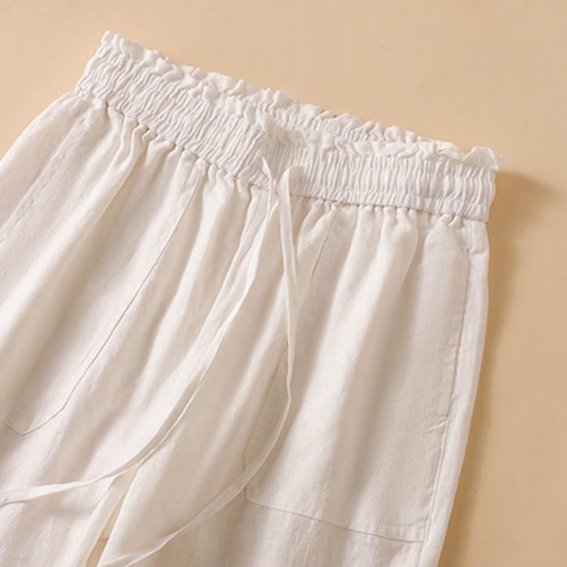 Pantalon large décontracté en coton avec poches pour femme, coupe droite, motif Buddha Stones, longueur 7-8 - image 32