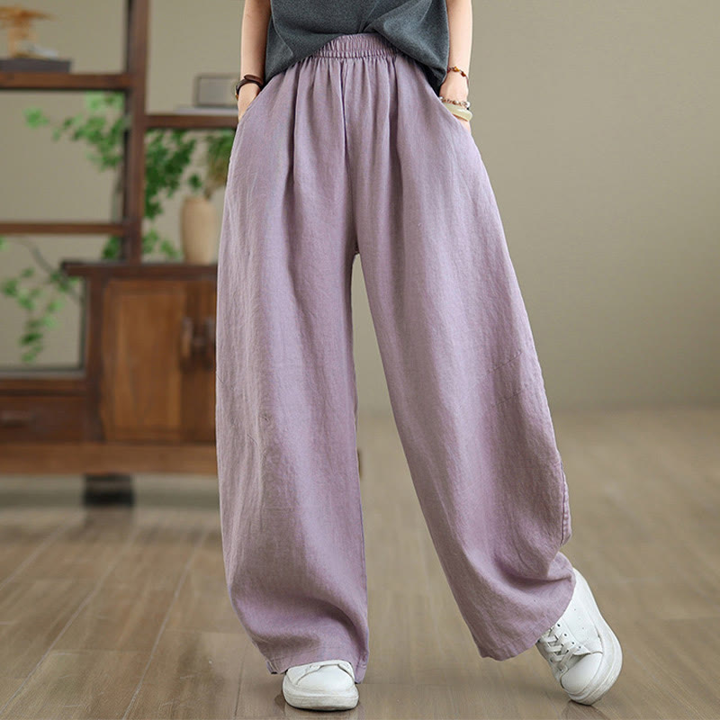 Pantalon large décontracté en coton uni avec poches pour femme Buddha Stones - image 5