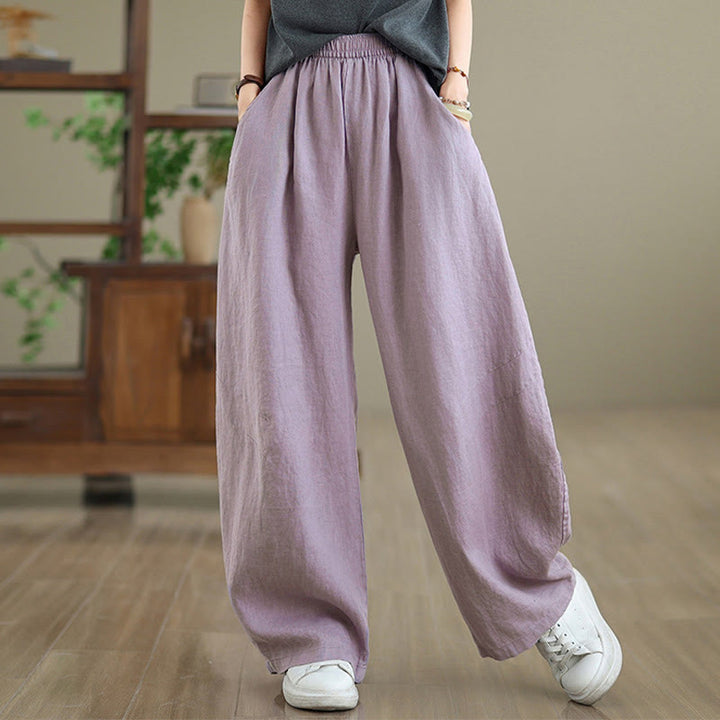 Pantalon large décontracté en coton uni avec poches pour femme Buddha Stones - image 5