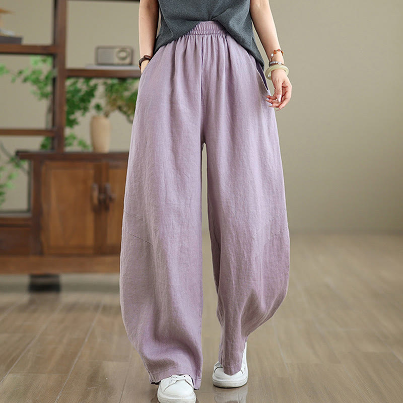 Pantalon large décontracté en coton uni avec poches pour femme Buddha Stones - image 2