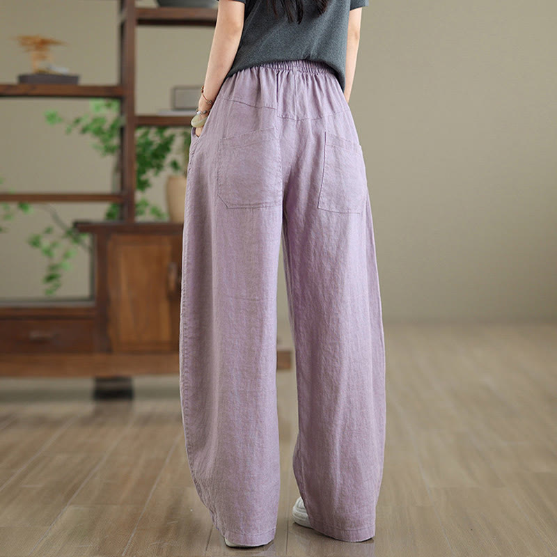 Pantalon large décontracté en coton uni avec poches pour femme Buddha Stones - image 3