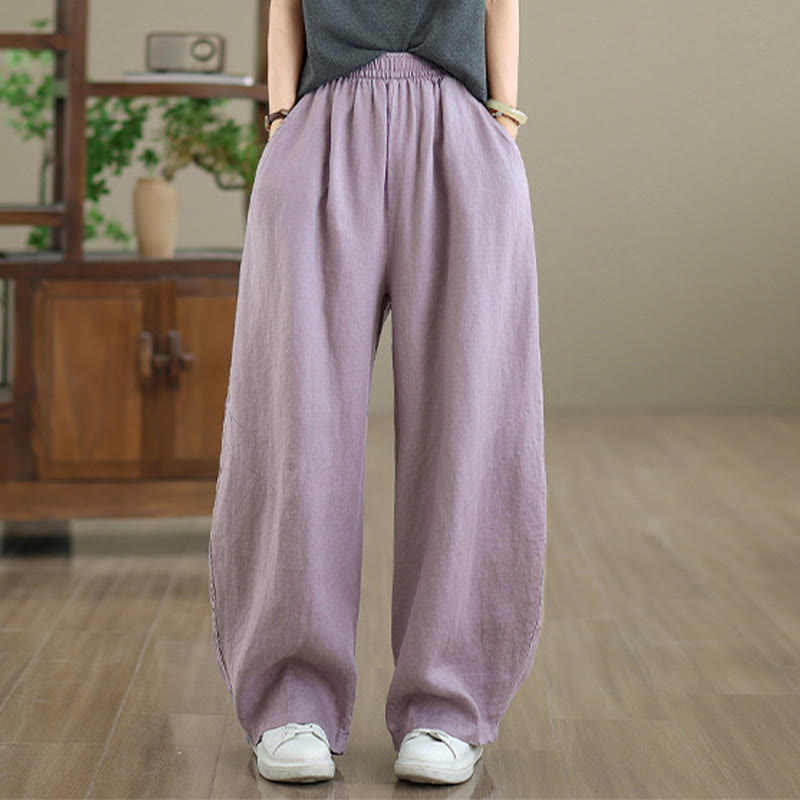 Pantalon large décontracté en coton uni avec poches pour femme Buddha Stones - image 1