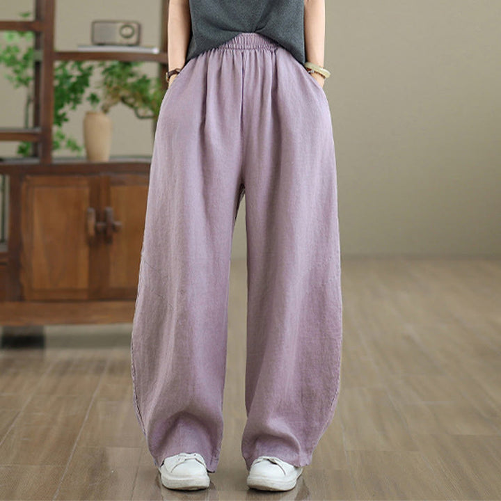 Pantalon large décontracté en coton uni avec poches pour femme Buddha Stones - image 1
