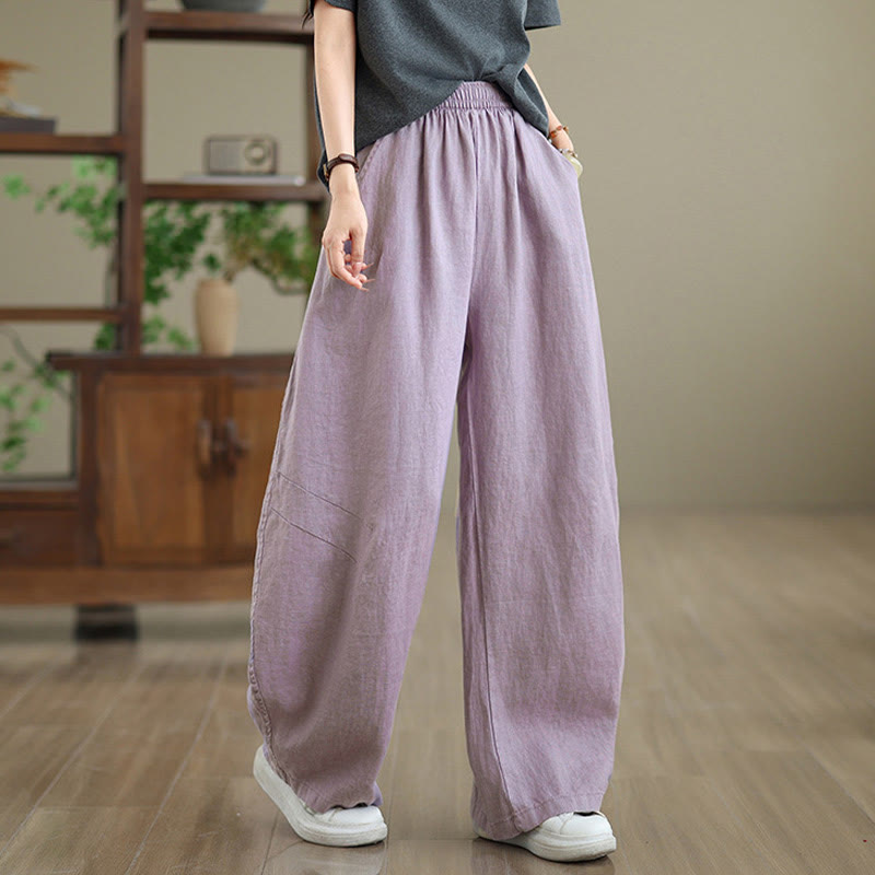 Pantalon large décontracté en coton uni avec poches pour femme Buddha Stones - Prune - US12，UK/AU16，EU44 (3XL) - image 0