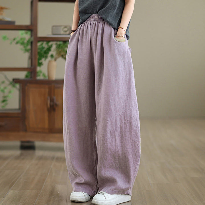 Pantalon large décontracté en coton uni avec poches pour femme Buddha Stones - image 4