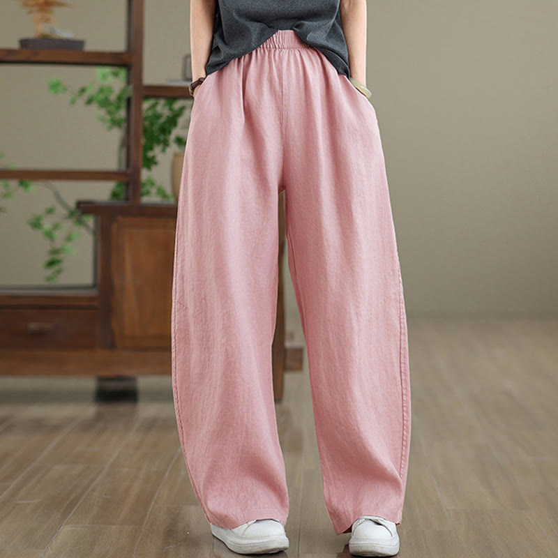 Pantalon large décontracté en coton uni avec poches pour femme Buddha Stones - image 7