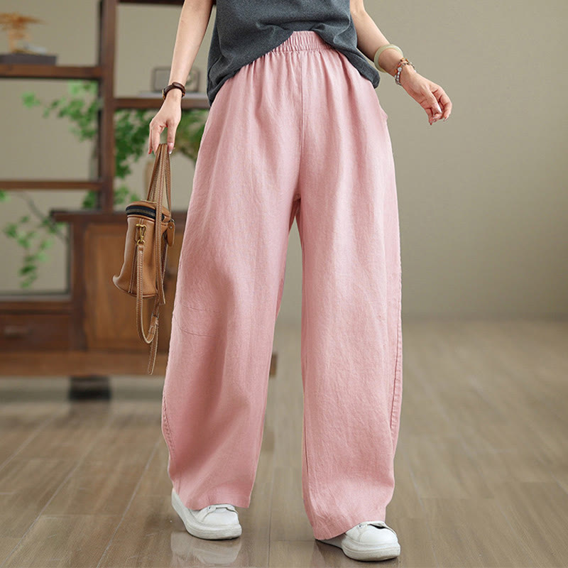 Pantalon large décontracté en coton uni avec poches pour femme Buddha Stones - image 10