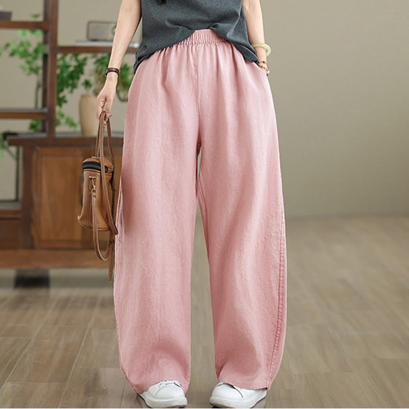 Pantalon large décontracté en coton uni avec poches pour femme Buddha Stones - image 11