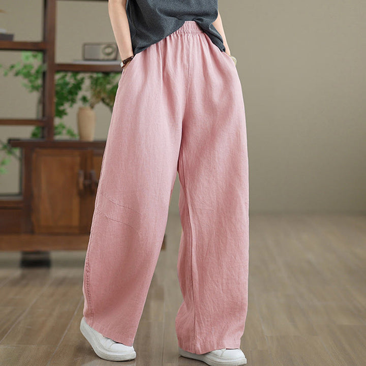 Pantalon large décontracté en coton uni avec poches pour femme Buddha Stones - Rose - US12，UK/AU16，EU44 (3XL) - image 6