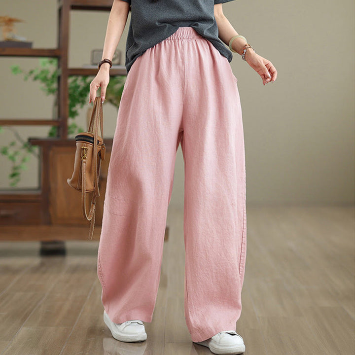Pantalon large décontracté en coton uni avec poches pour femme Buddha Stones - image 9