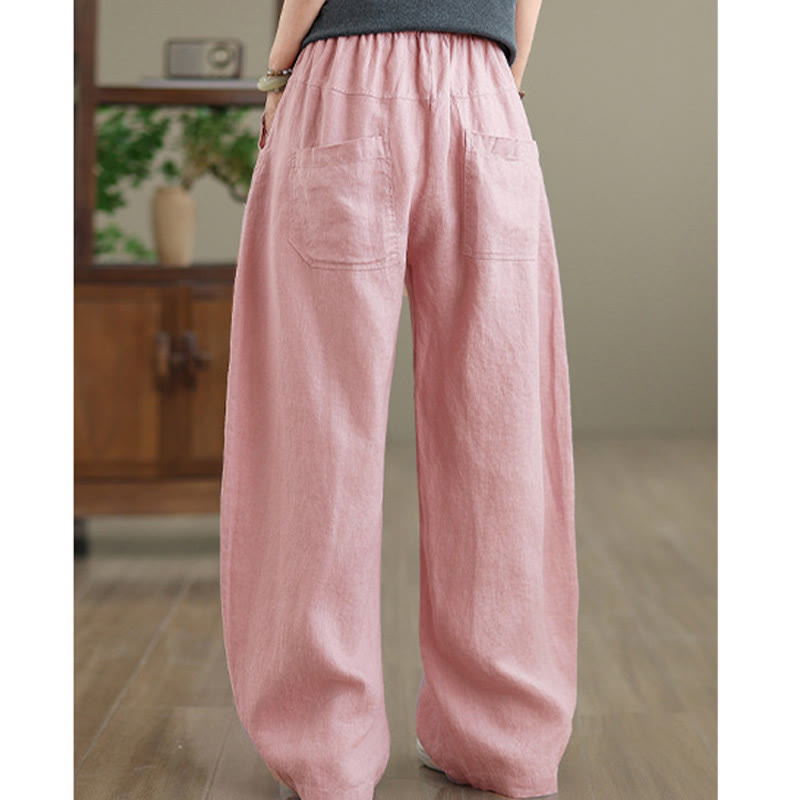 Pantalon large décontracté en coton uni avec poches pour femme Buddha Stones - image 8