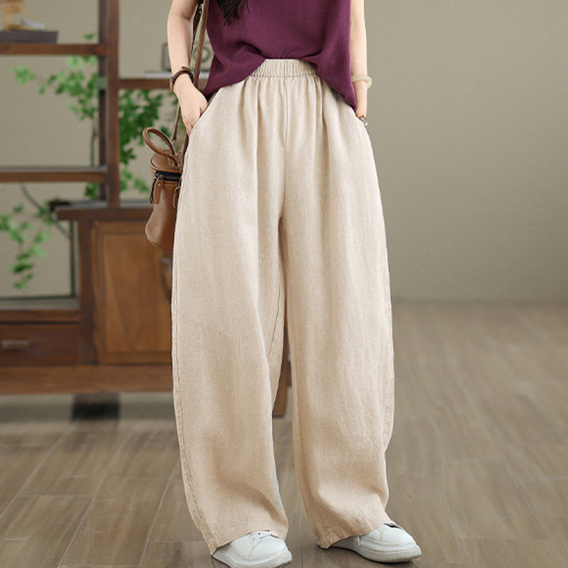 Pantalon large décontracté en coton uni avec poches pour femme Buddha Stones - image 14