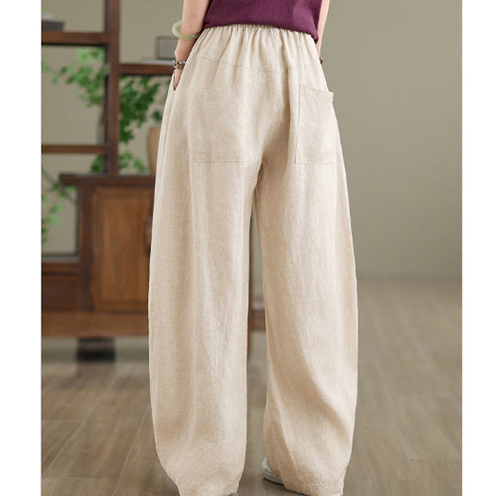 Pantalon large décontracté en coton uni avec poches pour femme Buddha Stones - image 13