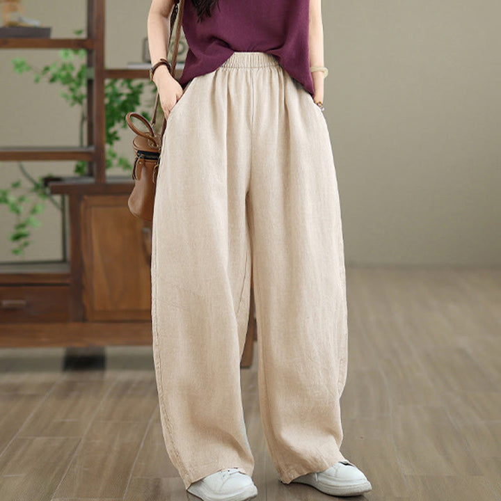 Pantalon large décontracté en coton uni avec poches pour femme Buddha Stones - image 14