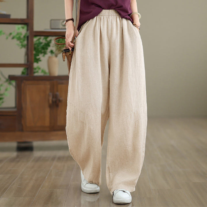 Pantalon large décontracté en coton uni avec poches pour femme Buddha Stones - PapayaWhip - US12，UK/AU16，EU44 (3XL) - image 12
