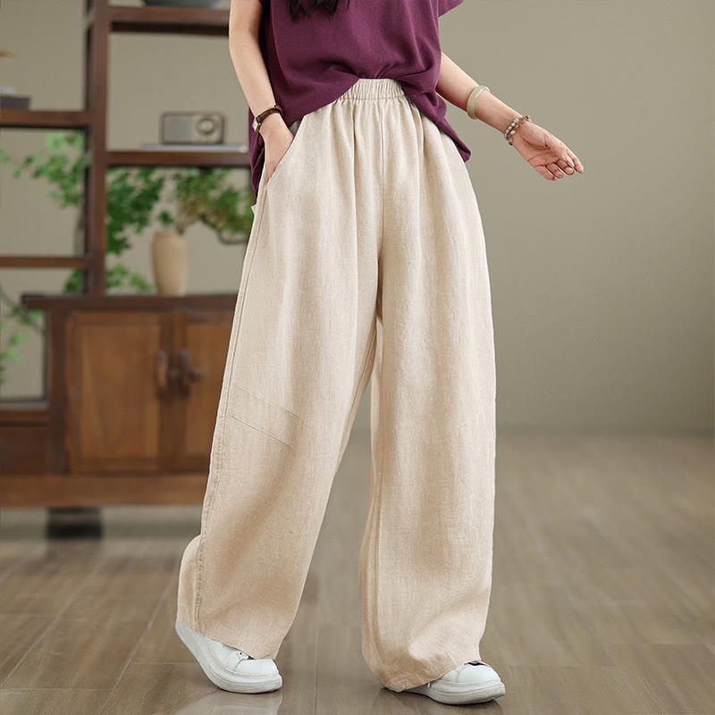 Pantalon large décontracté en coton uni avec poches pour femme Buddha Stones - image 15