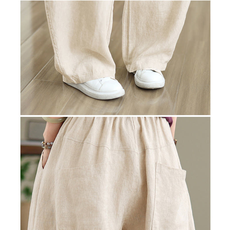 Pantalon large décontracté en coton uni avec poches pour femme Buddha Stones - image 16
